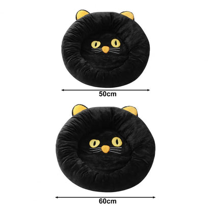 Black cat shaped velvet pet nest bed with raised edges for cats