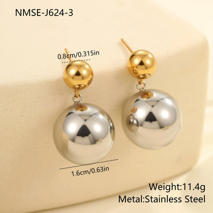 Round beads geometric ear studs with colour-block design and 18K gold electroplated finish