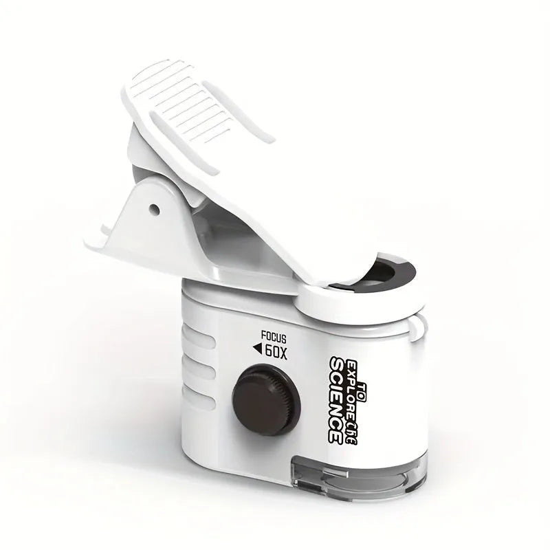 60x mobile phone microscope with LED light and universal adapter clip for smartphones