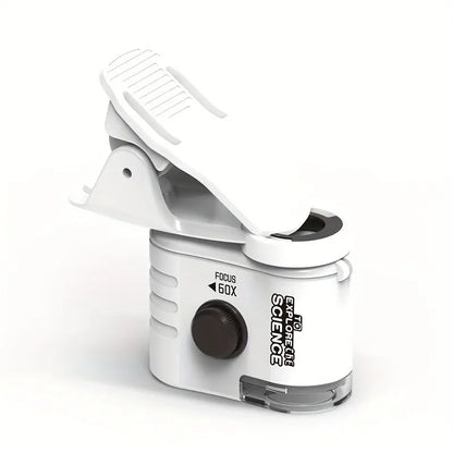 60x mobile phone microscope with LED light and universal adapter clip for smartphones