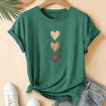 Women's art retro pure cotton short sleeve T-shirt in blue.
