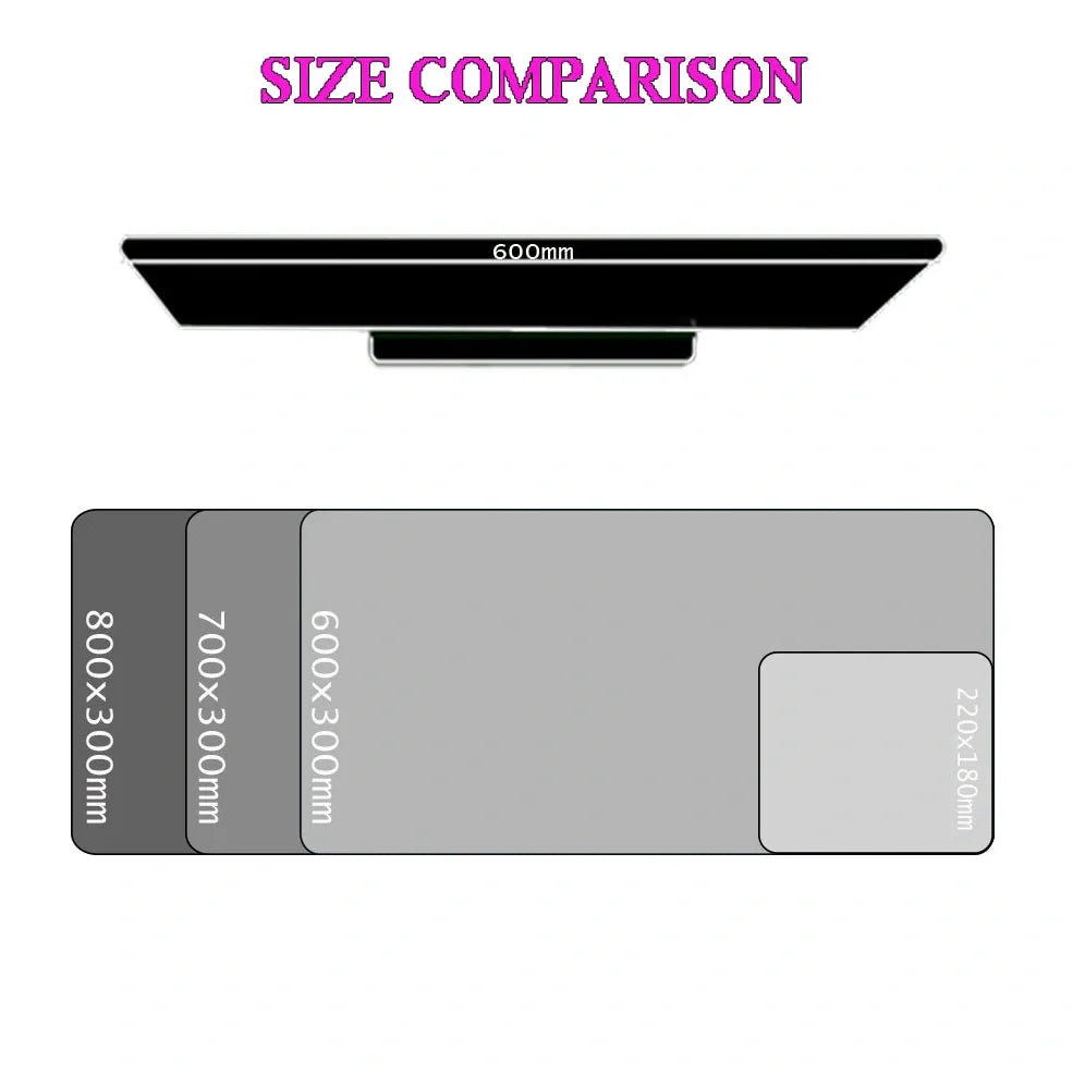 Character mouse pad with printed design on rubber surface, available in multiple sizes from 300x600mm to 300x800mm