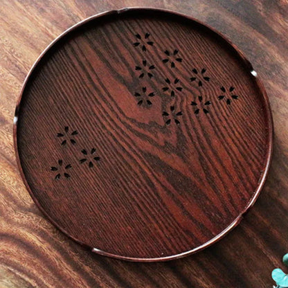 Wooden plate with hollow cherry blossom pattern, 30cm diameter, shallow 2cm depth