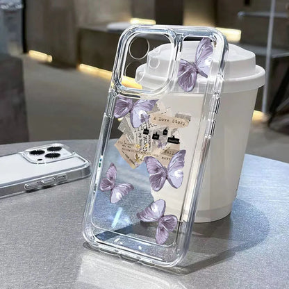 Purple butterfly TPU iPhone case in transparent black or white with lens fine hole and soft shell