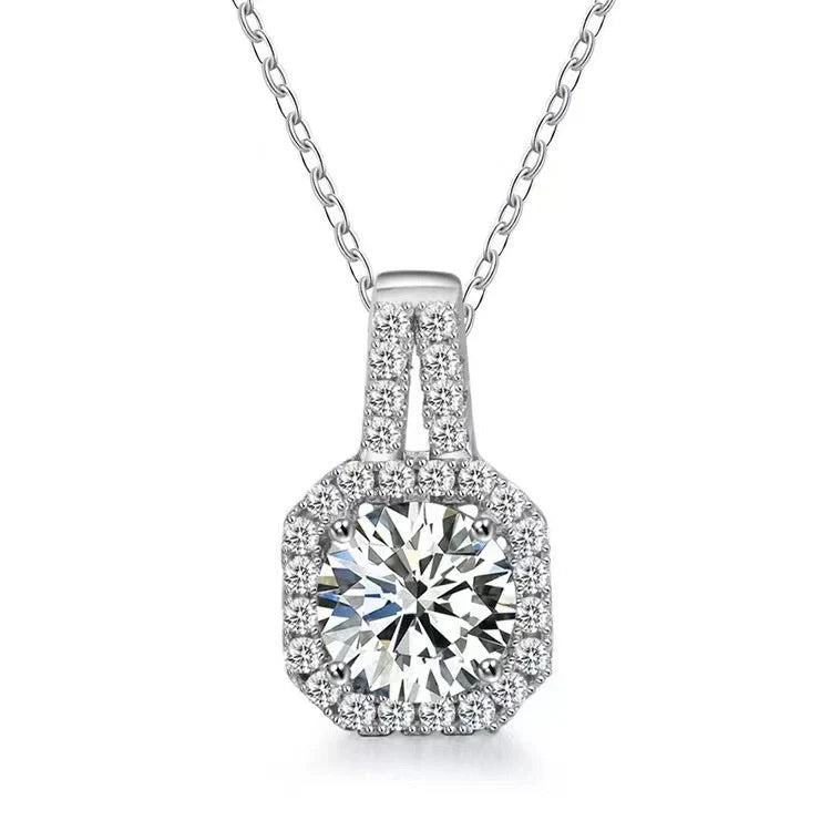 Elegant Moissanite Sterling Silver Necklace for Women with Geometric Pendant