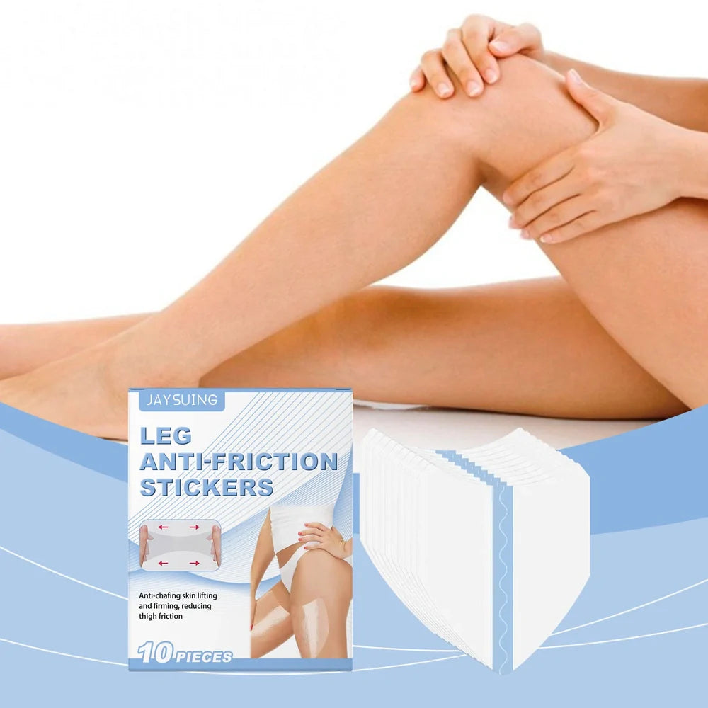 10 leg anti-wear patches measuring 10cm by 5cm with sodium hyaluronate for friction protection