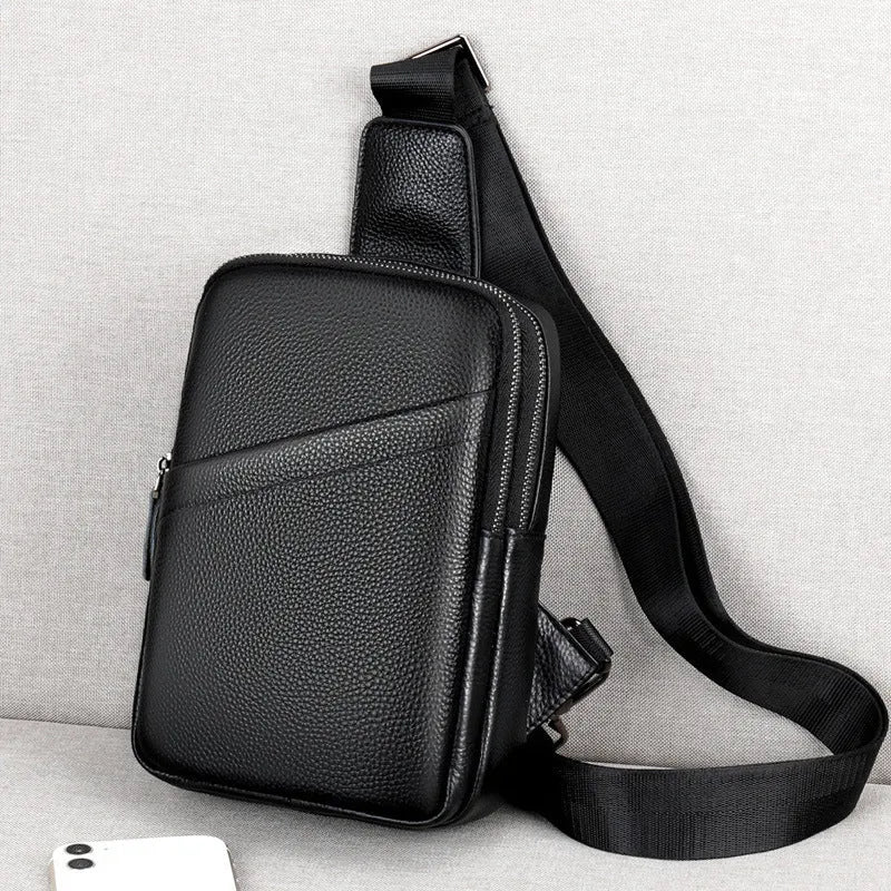 Men's genuine leather crossbody shoulder bag in urban simplicity style with chest bag design