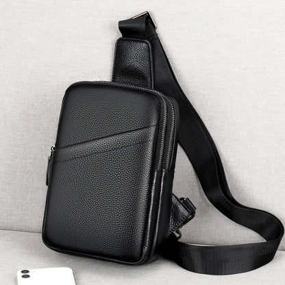 Men's genuine leather crossbody shoulder bag in urban simplicity style with chest bag design