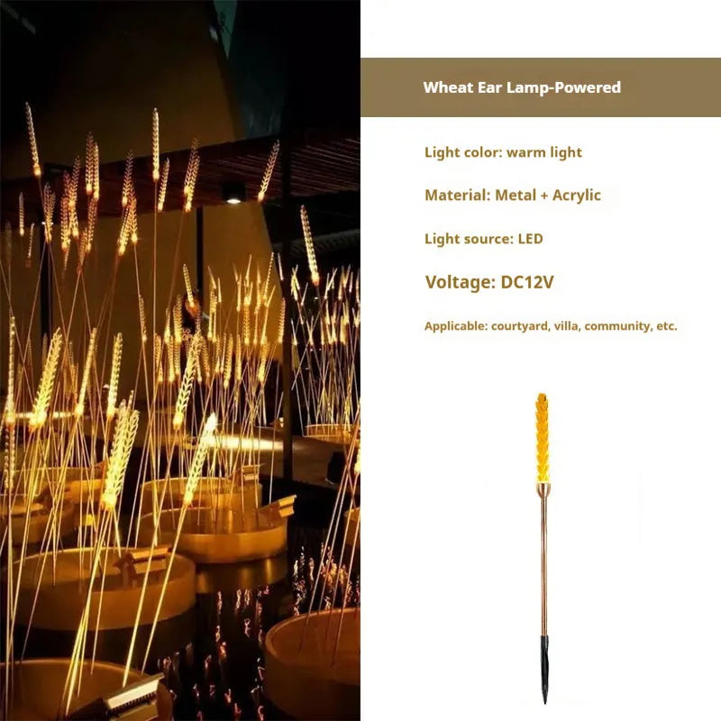 Solar or power outdoor LED lawn lamp in 650mm to 1400mm sizes with acrylic hardware and wheat lamp option