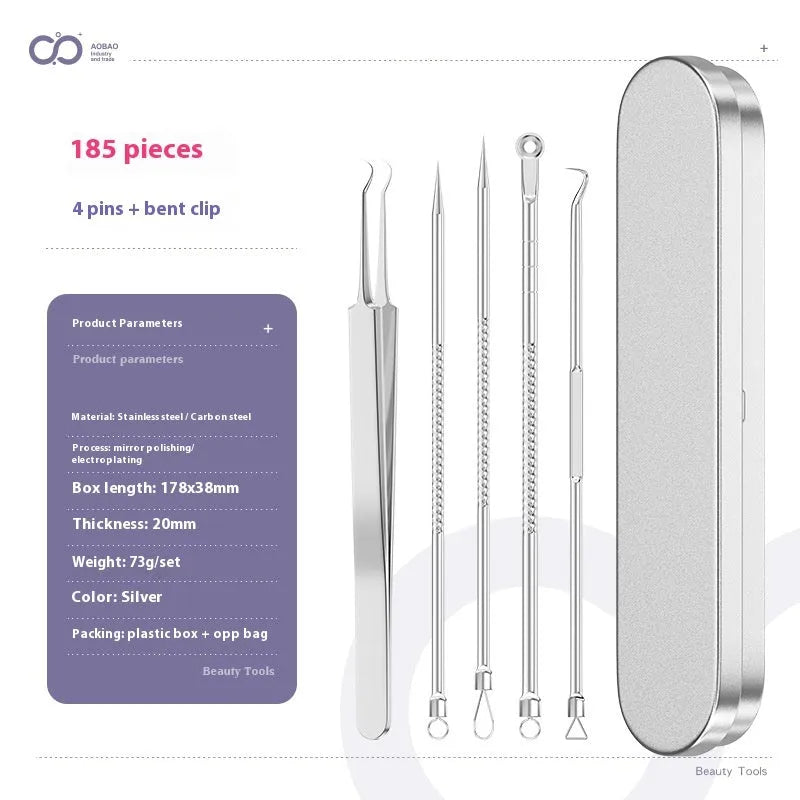 Four metal acne needles with ultra fine pointed tips for precise spot treatment skincare