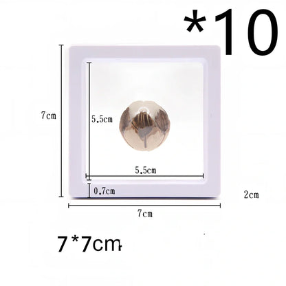 Black 11x11cm suspended 3D floating display frame holding a coin, with square base for stable collectible showcase