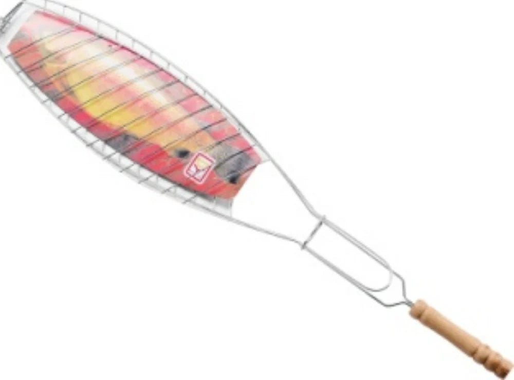 Stainless steel folding barbecue net showing extended cooking surface and compact folded position