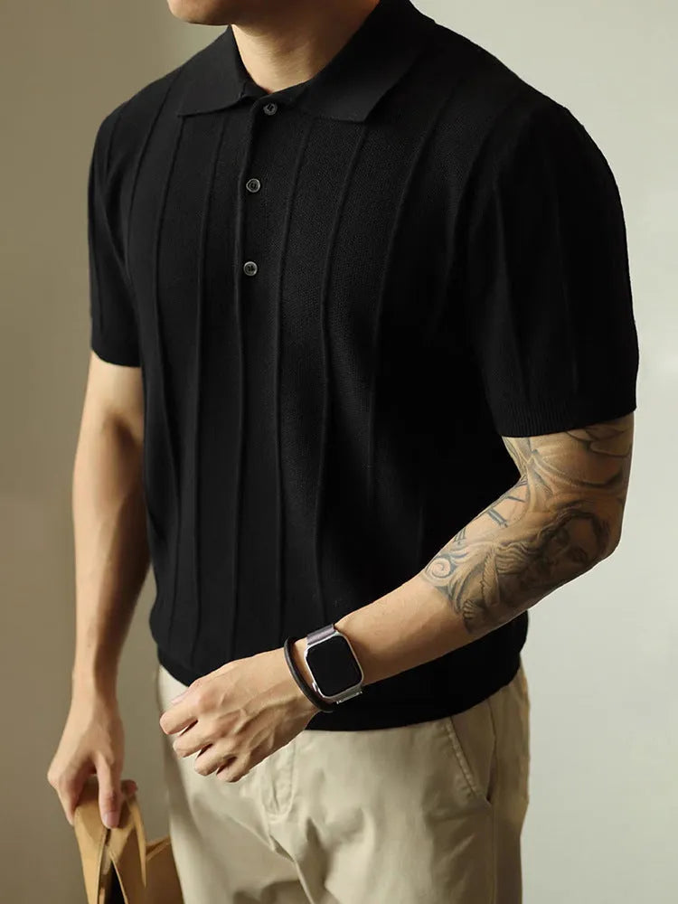Men's solid black loose fit basic t-shirt made from polyester fabric, front view.
