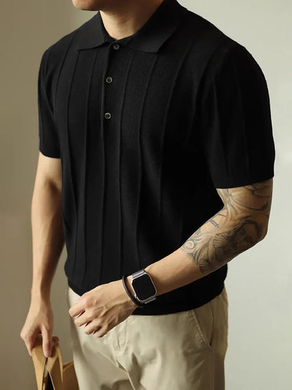 Men's solid black loose fit basic t-shirt made from polyester fabric, front view.