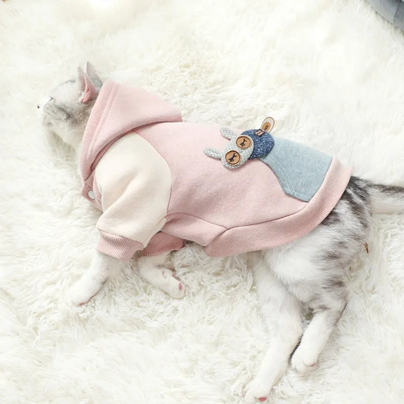 Cotton pet sweatshirt for dogs and cats in brown, green, or pink colours