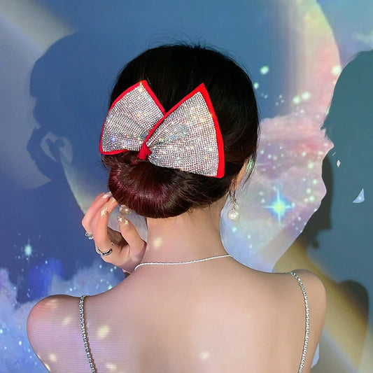 Celebrity Bun Hair Lazy Curler Rhinestone Headdress in black, white, or red for quick updo styling