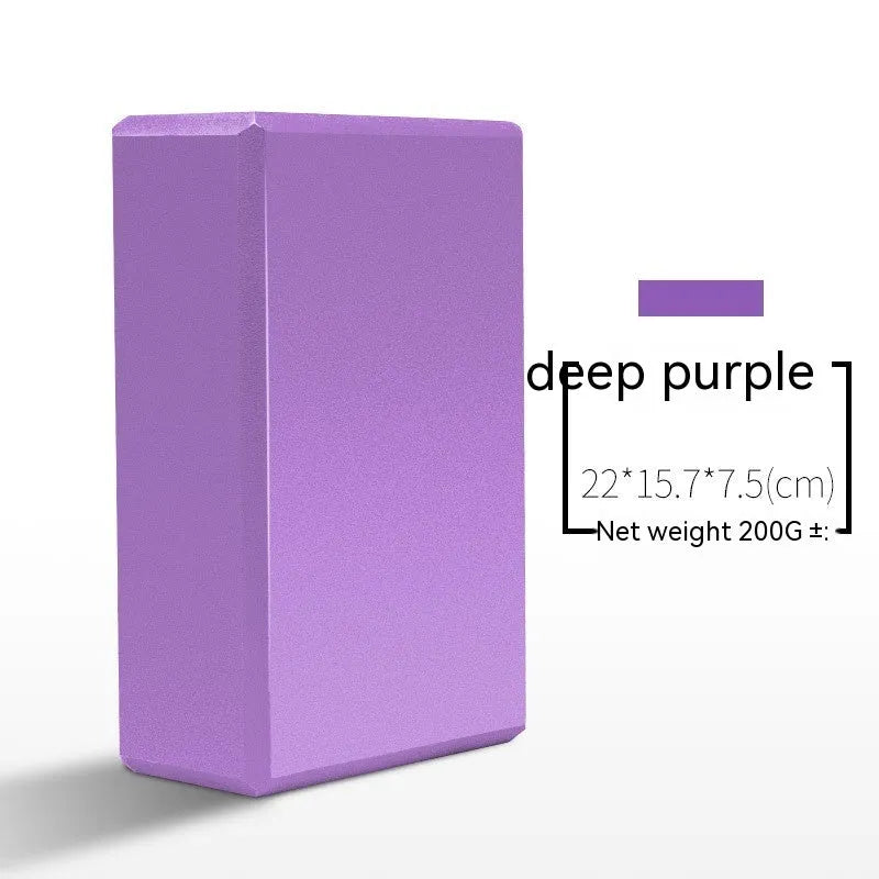 High-density EVA foam yoga block in violet colour, shown next to a pink block with a cartoon bunny print.