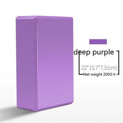 High-density EVA foam yoga block in violet colour, shown next to a pink block with a cartoon bunny print.