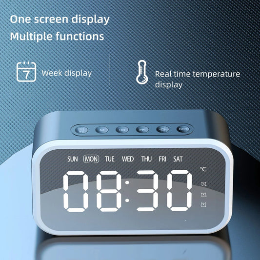 Desktop Alarm Clock with Bluetooth Wireless Audio in black, pink, and white