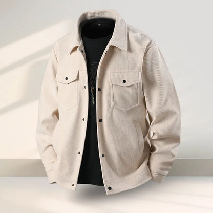 Men's black slim-fit casual coat made from stretch vinyl fabric on a hanger.