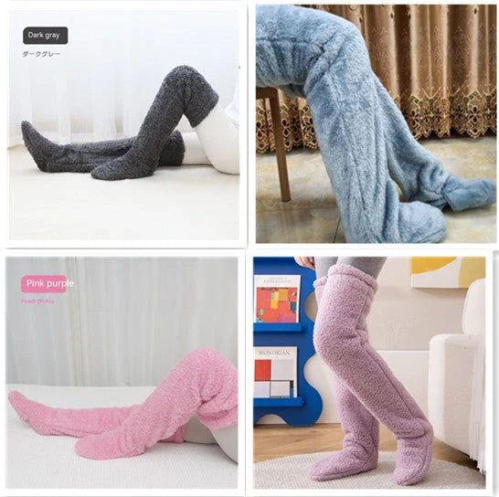 Cozy over-the-knee fuzzy socks in a variety of colors for winter warmth and comfort