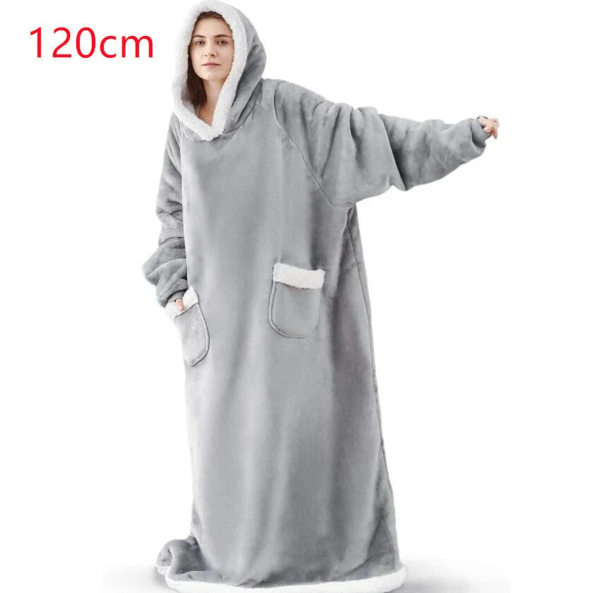 Cozy TV Hoodie Blanket in various colors, including pink, black, navy blue, wine red, and grey, with convenient pockets for relaxing at home