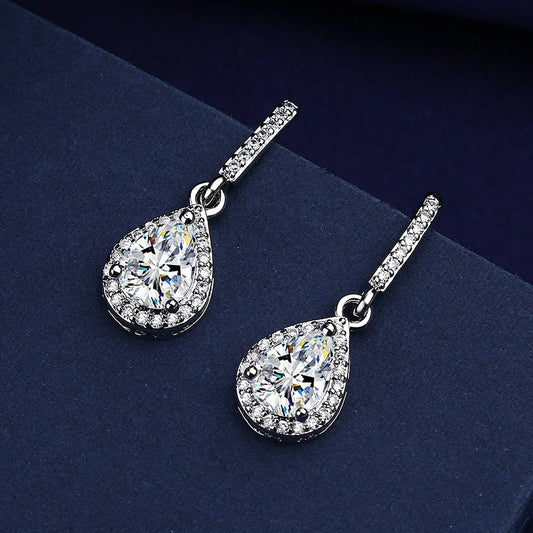 Drop-shaped ear studs with micro inlaid zircon stones in various colours