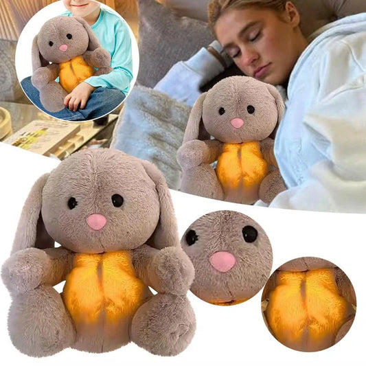 Soothing and relaxing plush breathing bunny toy with calming lights and music to help babies and toddlers sleep