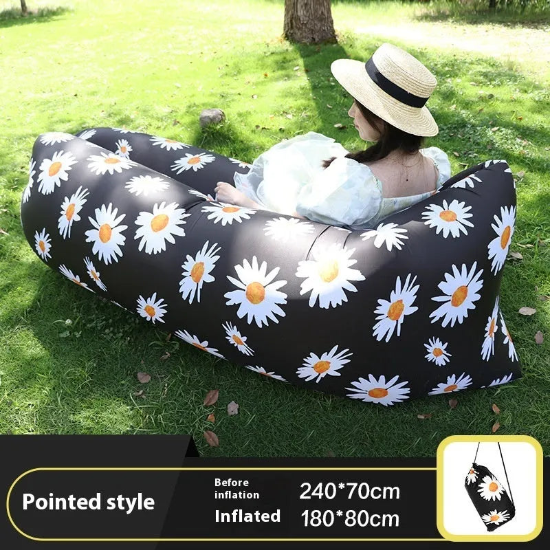 Yellow smiling face pattern inflatable portable seat for outdoor use
