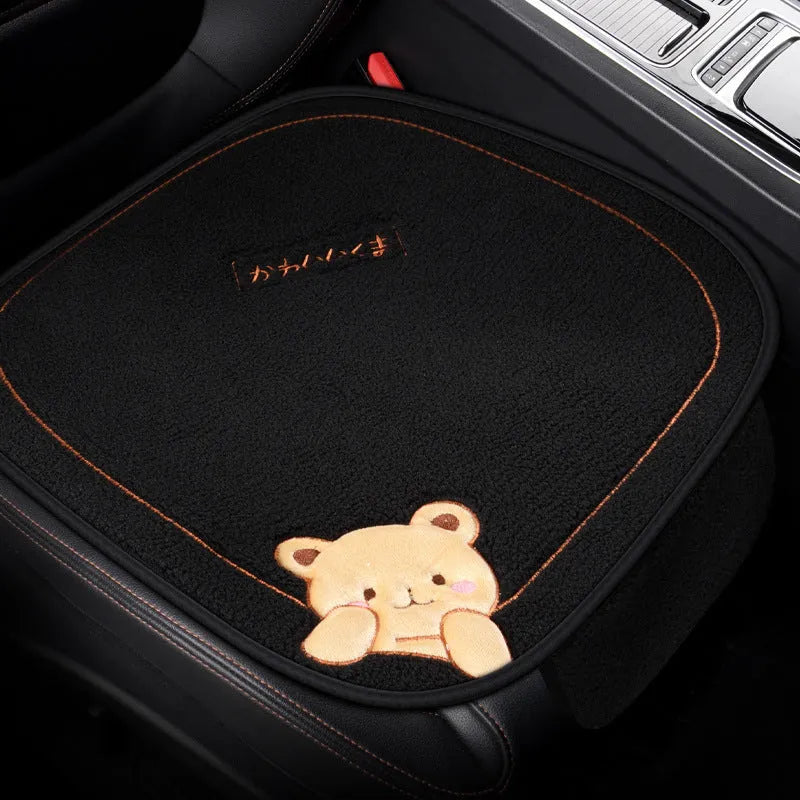 Car cushion winter plush three-piece set with square cushion and lumbar support pillow in wool cotton filler