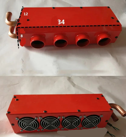 Metal car heater unit with copper pipe connections for vehicle heating system
