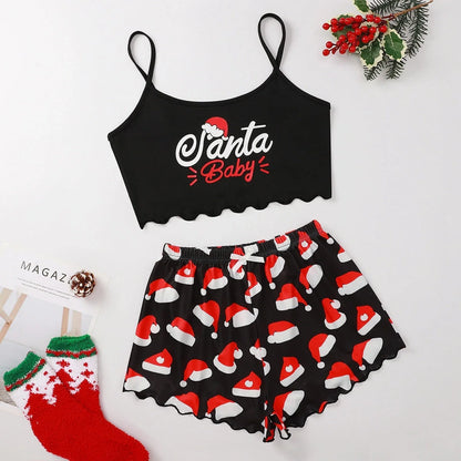 Christmas women's milk silk pajamas two-piece set with festive designs