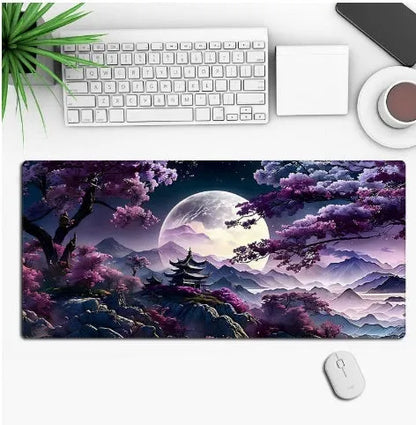 Anime-themed large black gaming mouse pad with custom graphic on a non-slip rubber cloth base.