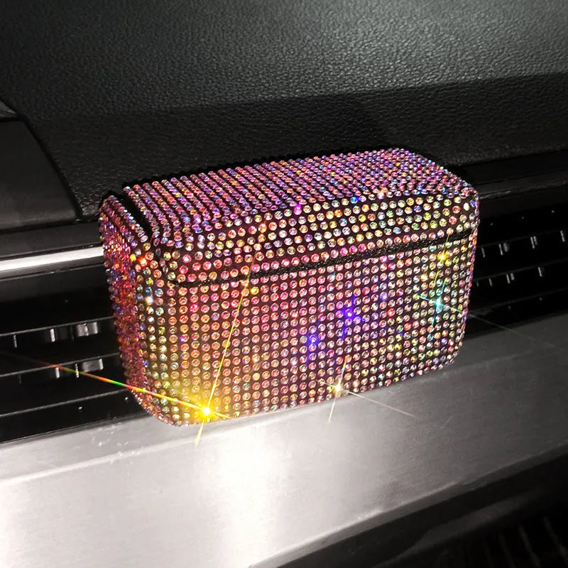 Car Ashtray Creative Covered Air Outlet Full Diamond Series Model with 10 x 7 x 5cm size in colourful plastic for vehicle or home use in Black Blue Green Pink Red White or Colourful Diamond
