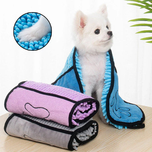 Premium pet towels made with super-absorbent chenille fibers for quick drying and convenient cleanup