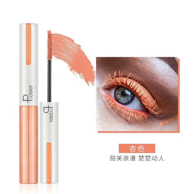 Black waterproof mascara tube with applicator showing curled lash effect