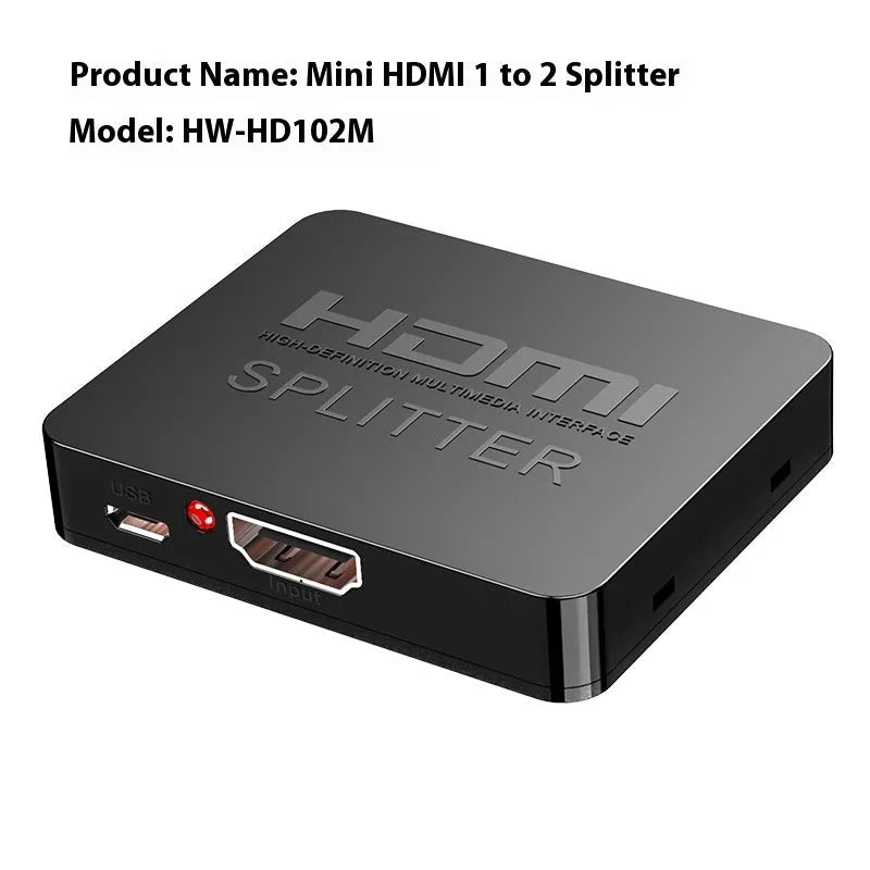 4K HDMI one input to two output splitter unit with USB power cable