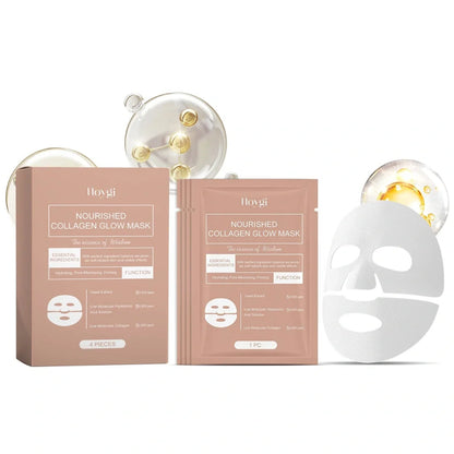 Nourished Collagen Glow Mask sheet facial treatment with hyaluronic acid and collagen ingredients