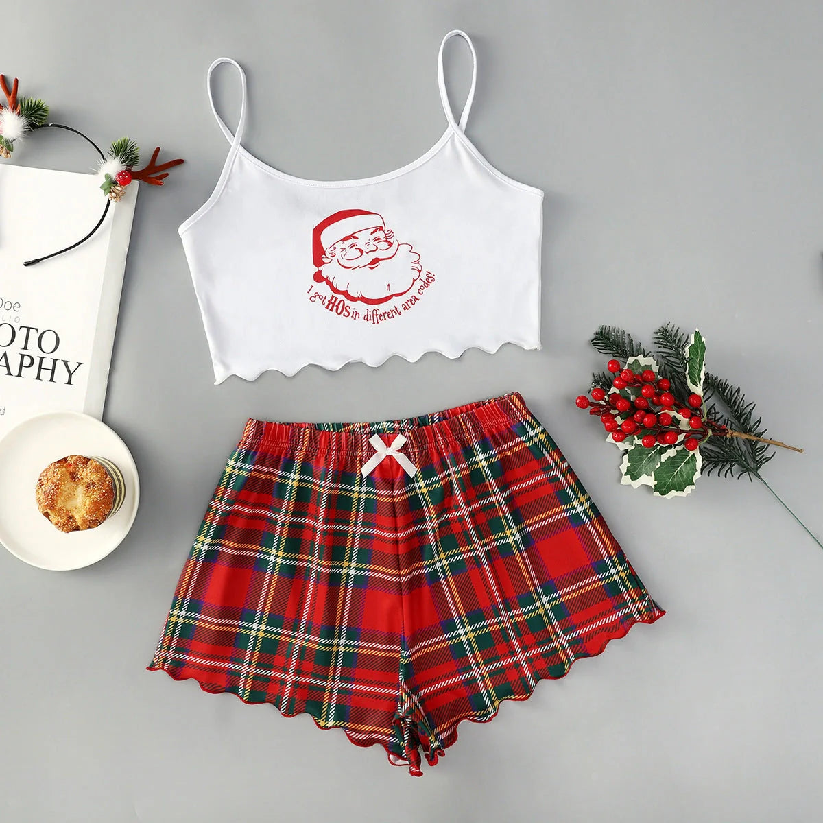 Christmas women's milk silk pajamas two-piece set with festive designs