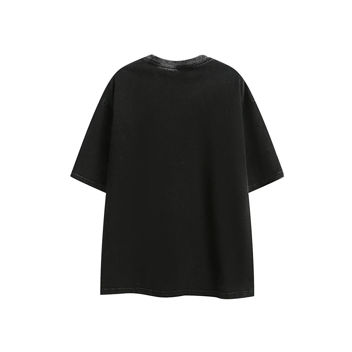 Purple loose-fit embroidered short-sleeve cotton t-shirt on a hanger, retro style.