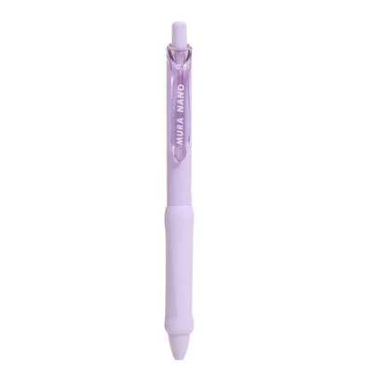 Macaron colour press gel pen with 0.5mm tip shown in smoked brown, powder, and white refill options.