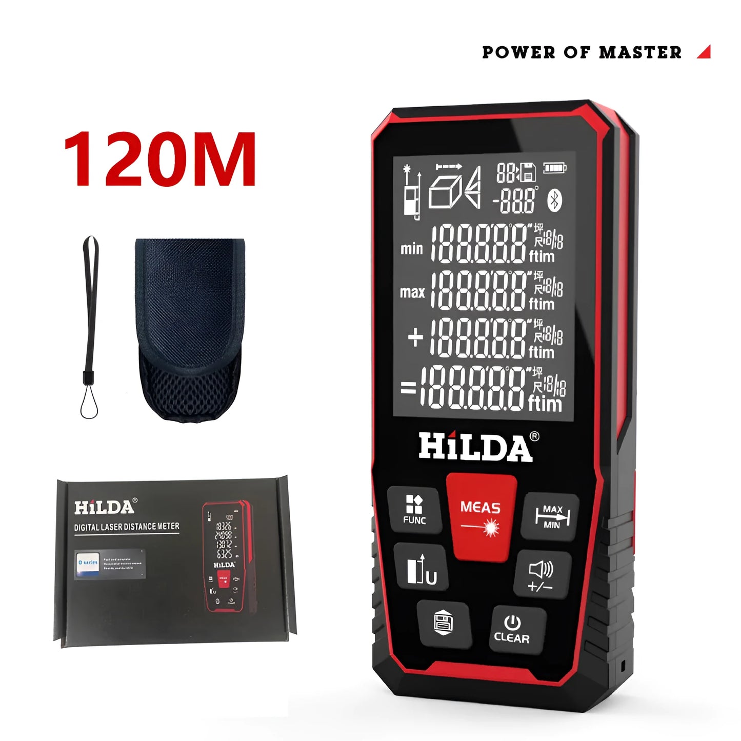 Laser rangefinder measuring device with plastic housing for distance measurement up to 120 m