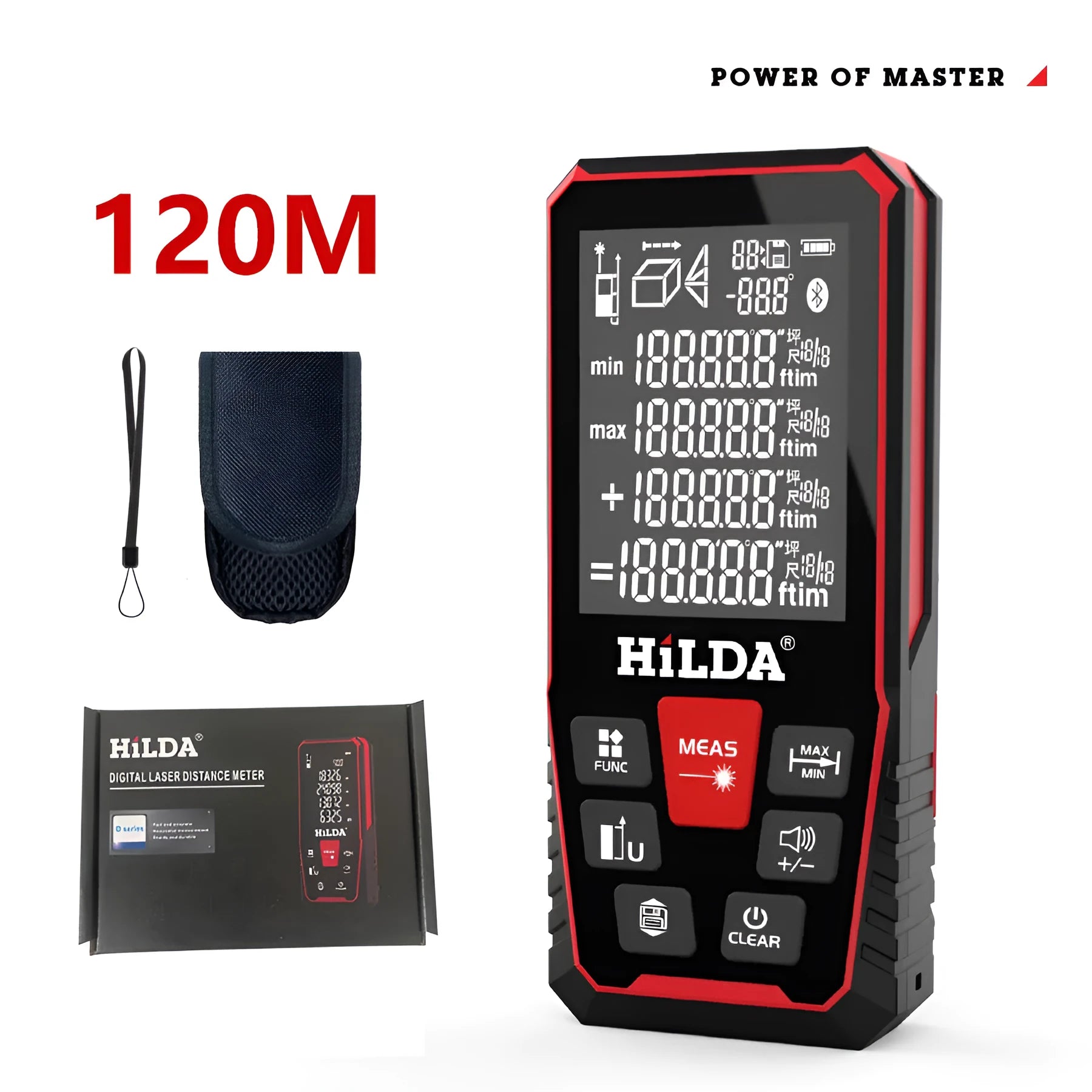 Laser rangefinder measuring device with plastic housing for distance measurement up to 120 m