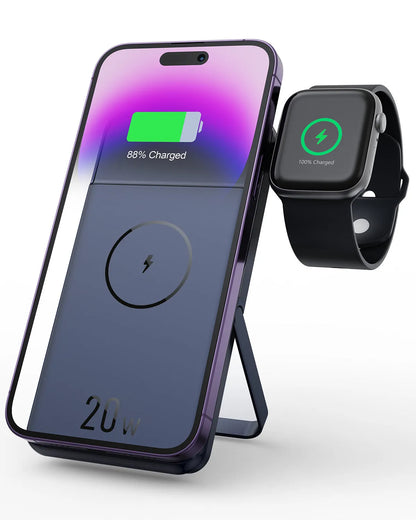 Black industrial style magnetic wireless power bank with 10000mAh capacity and bracket design