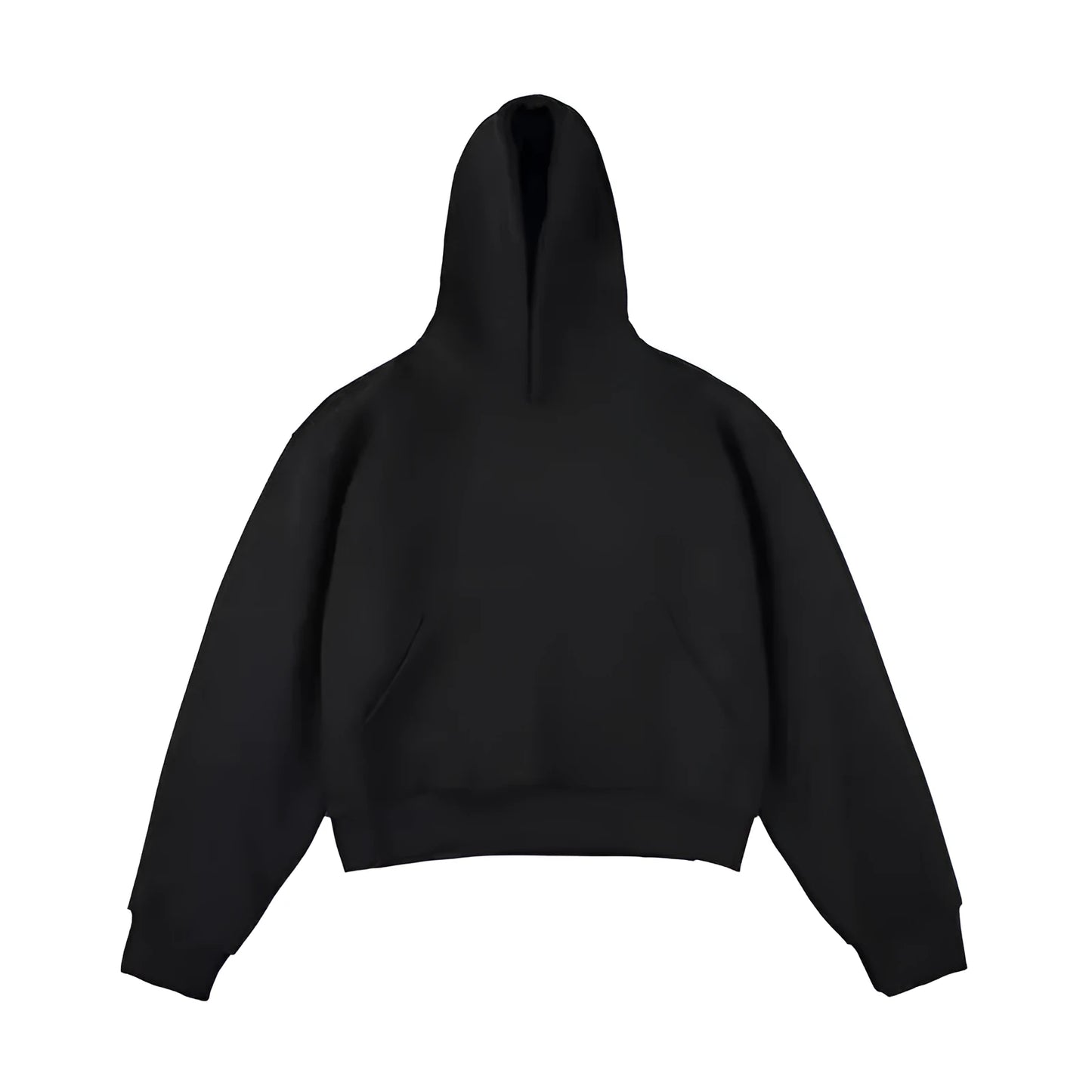 Short Chinese cotton composite hooded sweater with removable hood in dark grey.