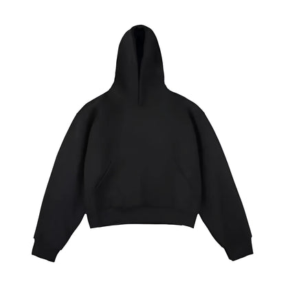 Short Chinese cotton composite hooded sweater with removable hood in dark grey.