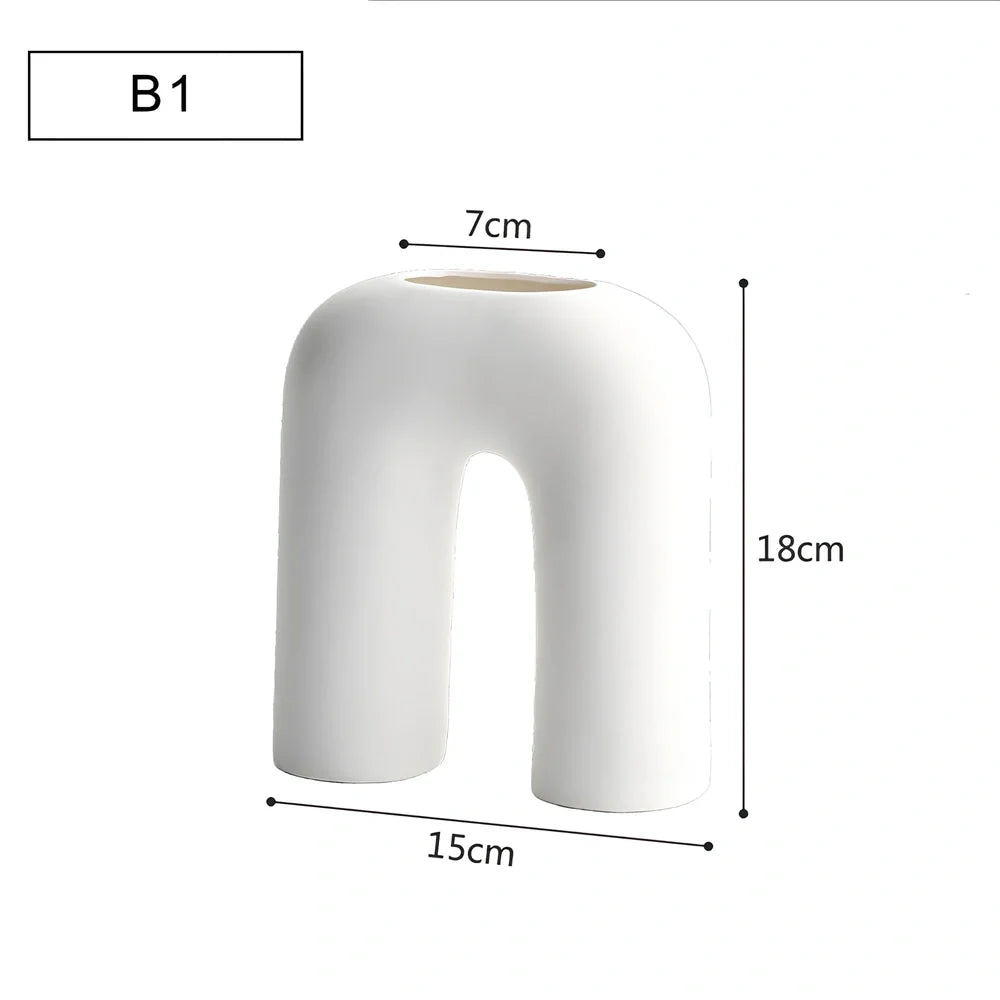 Geometric handmade ceramic vase with painted surface, 18-25cm height, modern minimalist design