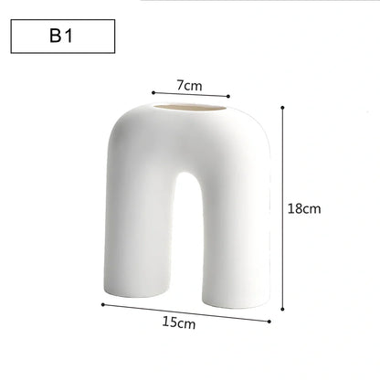 Geometric handmade ceramic vase with painted surface, 18-25cm height, modern minimalist design