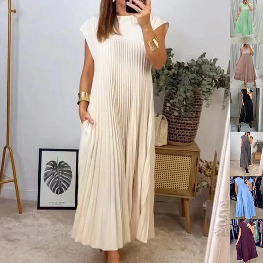 Elegant pleated high-waist long dress in a variety of classic and on-trend colours