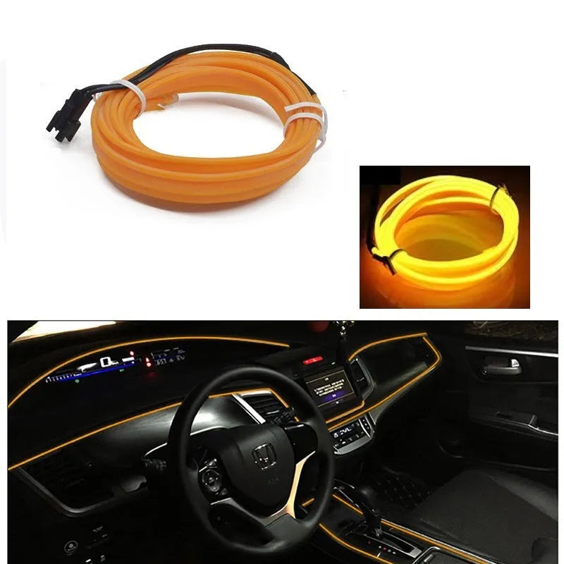 Car ambient light kit showing 6-metre LED light cable and USB driver for interior vehicle lighting.